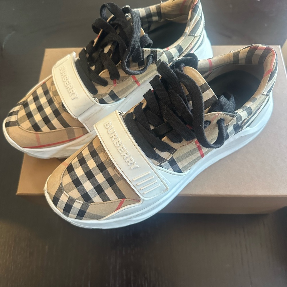 Burberry Plaid Sneakers - Black, Tan, Red
